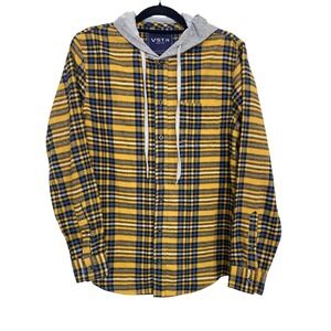 VSTR Flannel Hoodie Yellow and Blue‎ Plaid Men's size S